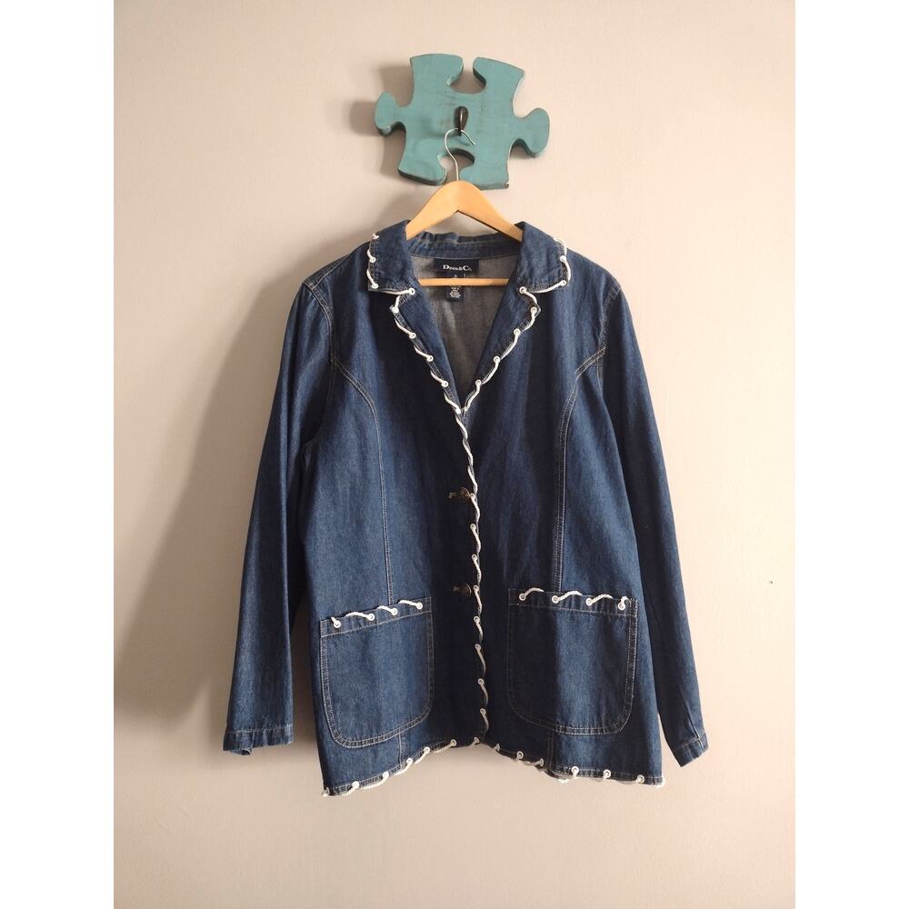 Denim & Co Nautical Blue Rope Trim Jean Jacket Coastal Grandma Plus Size 1X